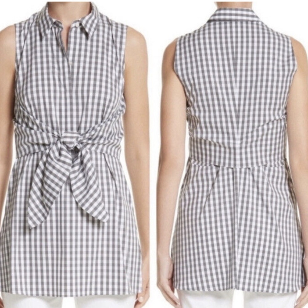 Lafayette 148 Mariel Gingham Tie Waist Blouse